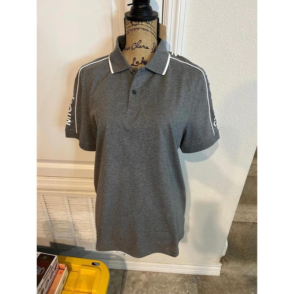 Michael Kors Mens MK Logo 100% Cotton GRAY Polo Shirt M NEW!